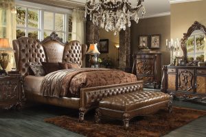 Versailles Collection (Cherry Oak Finish 2 Tone Light Brown PU Upholstery)