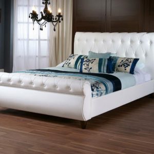 Baxton Studio Ashenhurst White Modern Sleigh Bed with Upholstered Headboard - Full Size