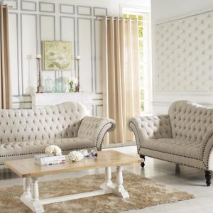 Baxton Studio Bostwick Beige Linen Classic Victorian Sofa Set