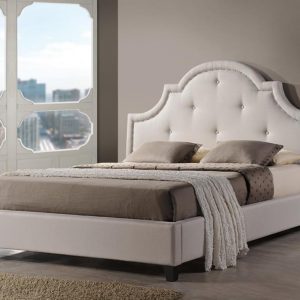 Baxton Studio Colchester Light Beige Linen Modern Platform Bed - King Size With Bench