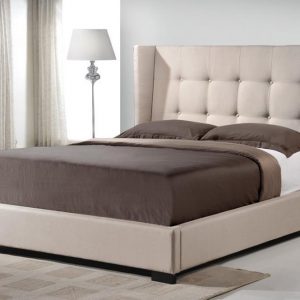 Baxton Studio Favela Beige Linen Modern Bed with Upholstered Headboard - Queen Size