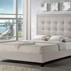 Baxton Studio Hirst Light Beige Platform Bed- Queen Size With Bench