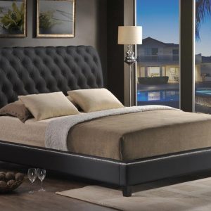 Baxton Studio Jazmin Tufted Black Modern Bed with Upholstered Headboard - Queen Size