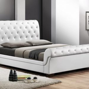 Baxton Studio Leighlin White Modern Sleigh Bed with Upholstered Headboard - Full Size