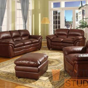 Baxton Studio Redding Cognac Brown Leather Modern Sofa Set