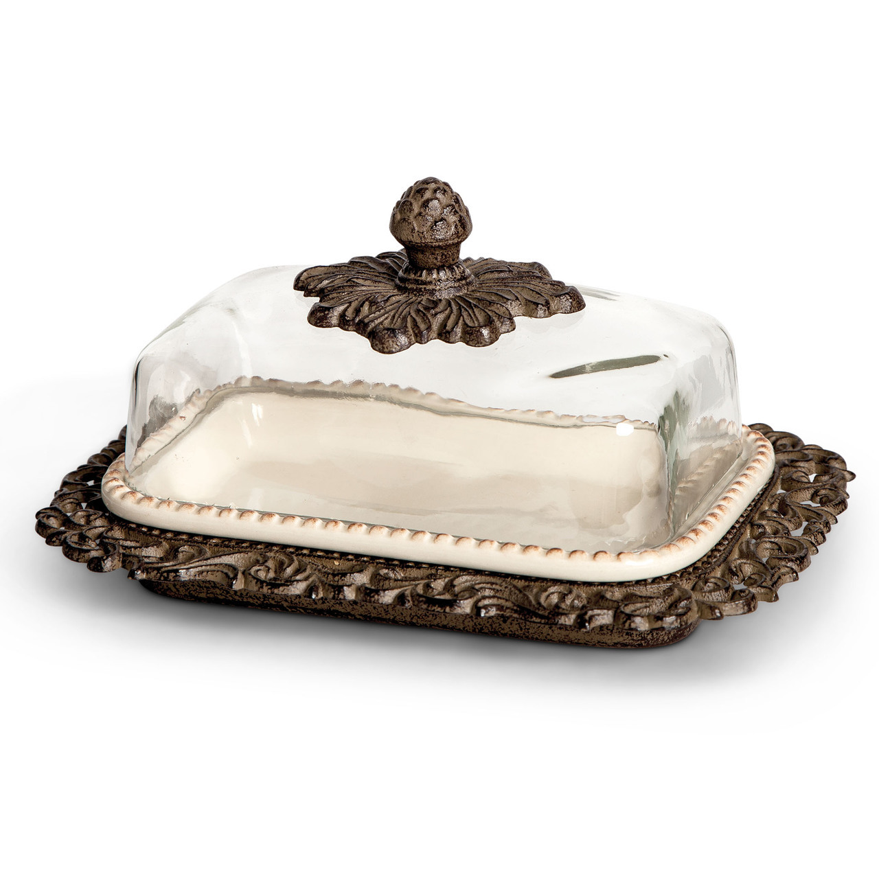 GG Acanthus Leaf Collection Glass Dome Butter Dish